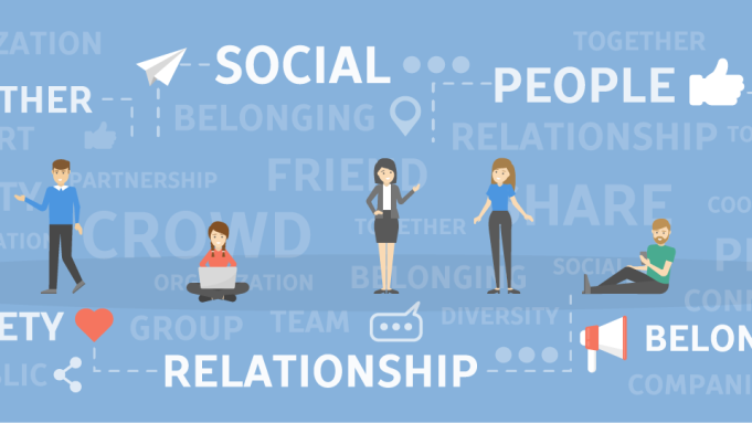 Images and words related to community services, infographic style