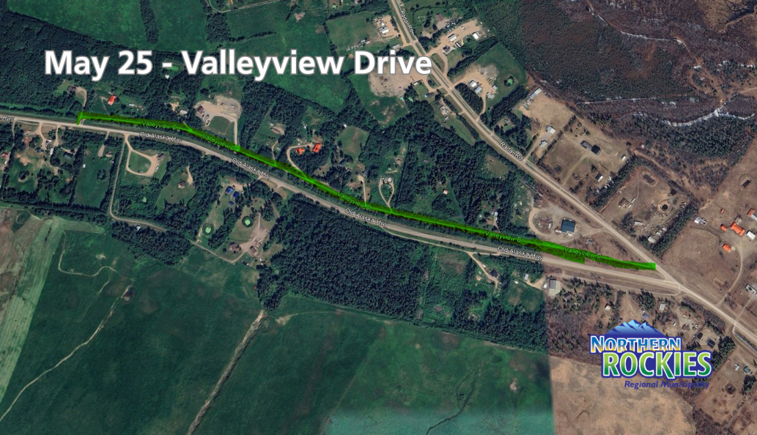 May 25 Valleyview Drive highlighted road works section on map