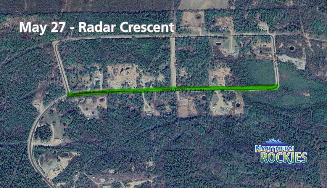 May 27 Radar Crescent highlighted road section on map