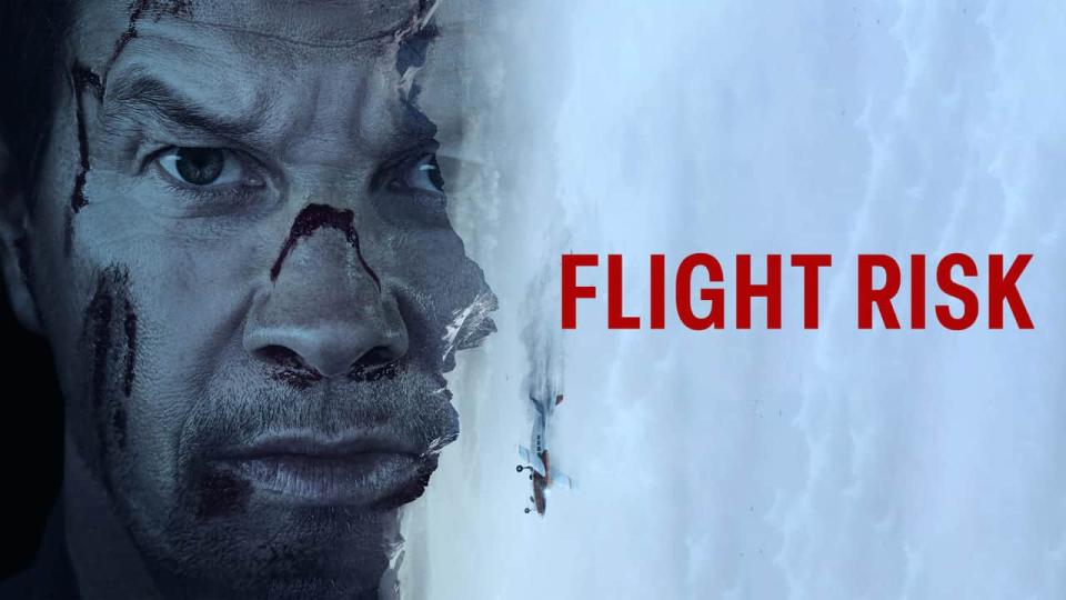 Man's intense face next to a skydive scene with red text.