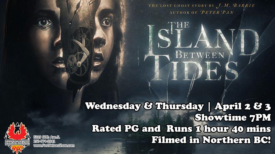 Two faces with a cloudy background, text about "The Island Between Tides."