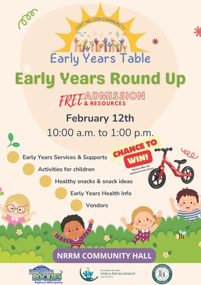 Colorful poster with children, balloons, and a bicycle.