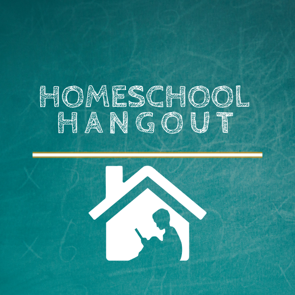 Chalkboard graphic with house icon and "Homeschool Hangout" text.