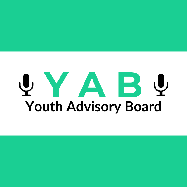 Youth Advisory Board logo with microphones on a green background.