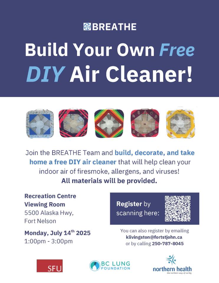 Event flyer showing box fans with colourful coverings on the corners.