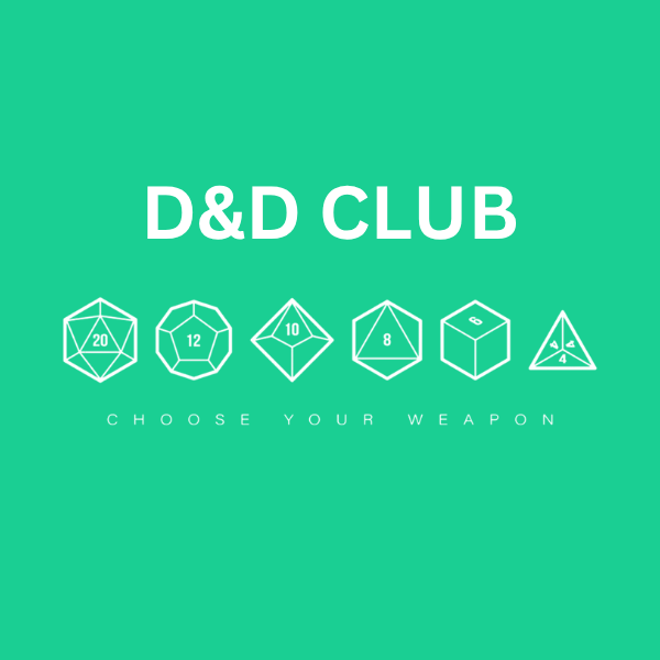 Mint green poster with multi-sided die and the slogan "Choose your weapon".
