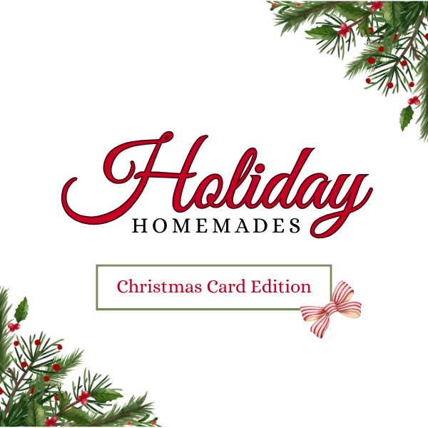 Festive holiday card with red script and pine branches, accented by a small bow.