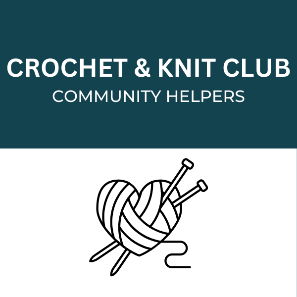 Crochet & Knit Club logo with heart-shaped yarn ball and needles.