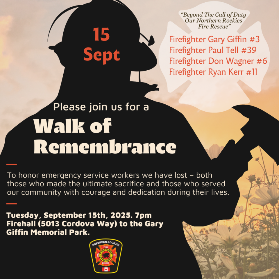 poster of fallen firefighter names and walk dates