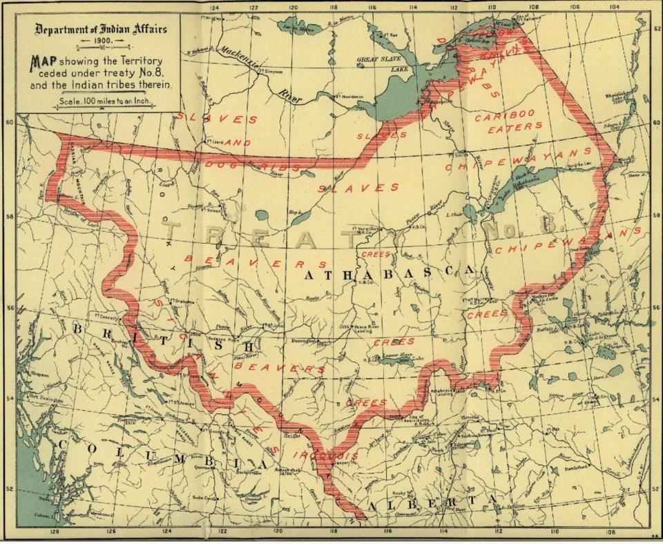 Antique map illustrating a red-outlined area labeled "Bison and Buffalo Range."