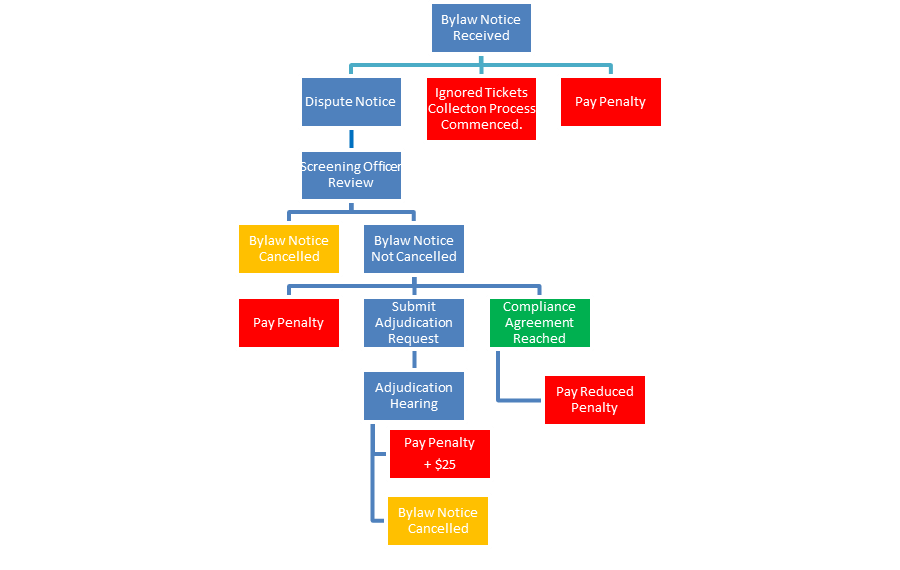 Flowchart showing decision-making in Bylaw Notice Received