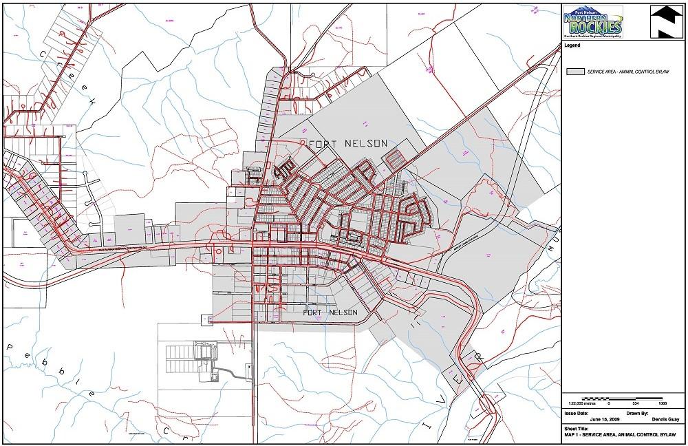Street map with red roads, a gray city area labeled in the center.