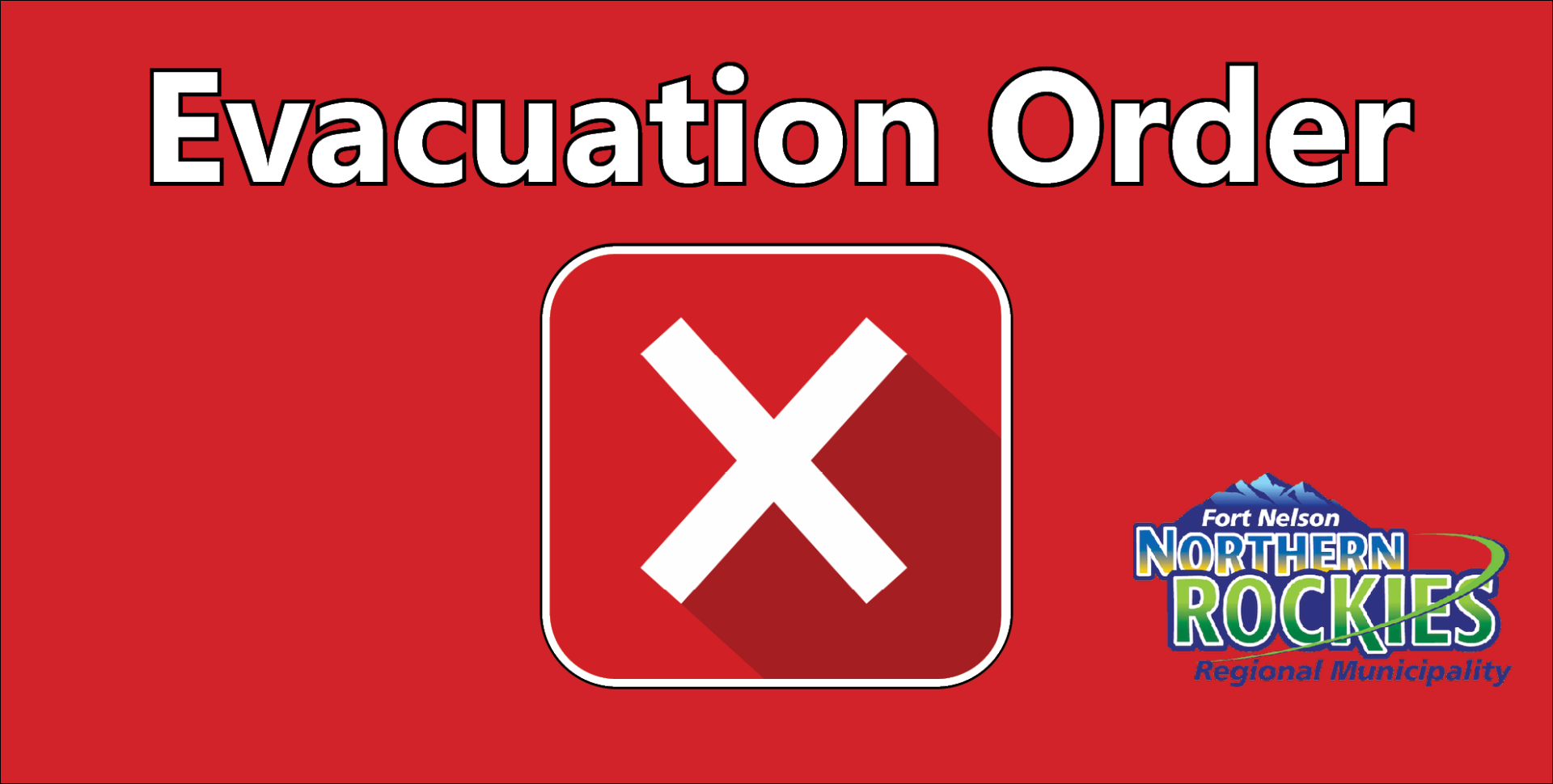 Red graphic with "Evacuation Order" text and a white X inside a red square.