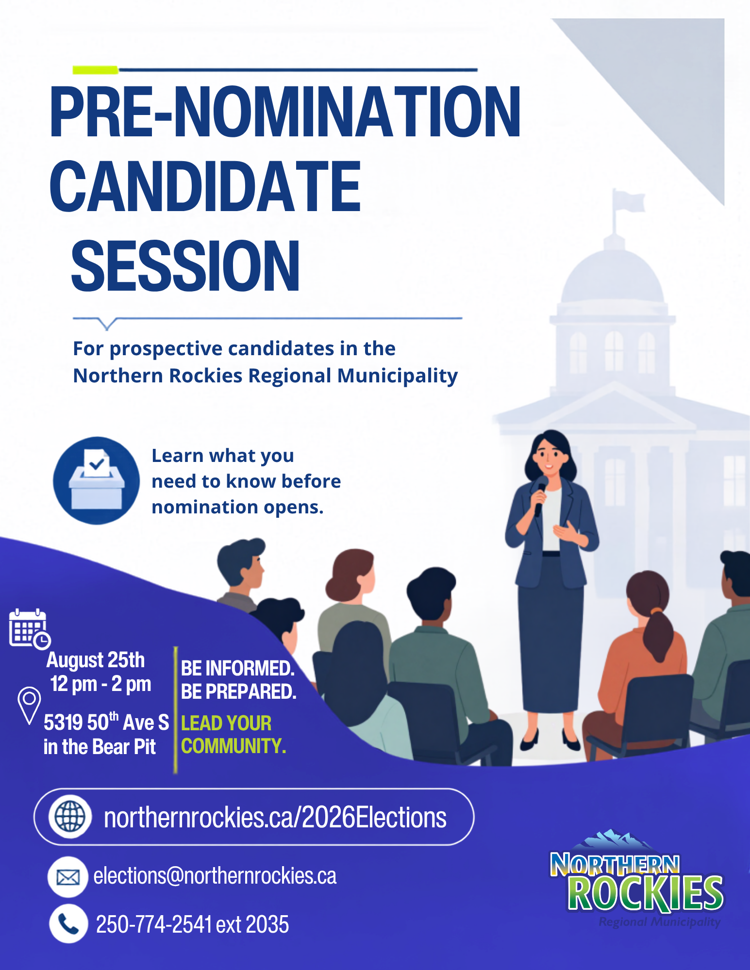 Pre-Nomination Candidate Session August 25 from 12pm-2pm in the Bear Pit Council Chambers